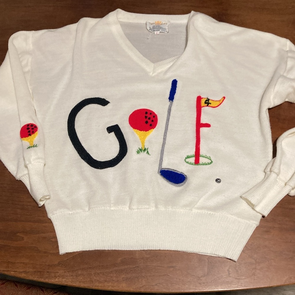 vintage Cyn Les Golf embroidered sweater Shirlee designs L